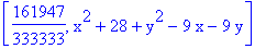 [161947/333333, x^2+28+y^2-9*x-9*y]